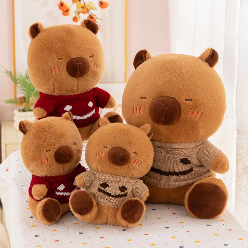 Smiling Red Sweater Capybara Plush Toy Soft Stuffed Animal Girls Gift Doll Kids