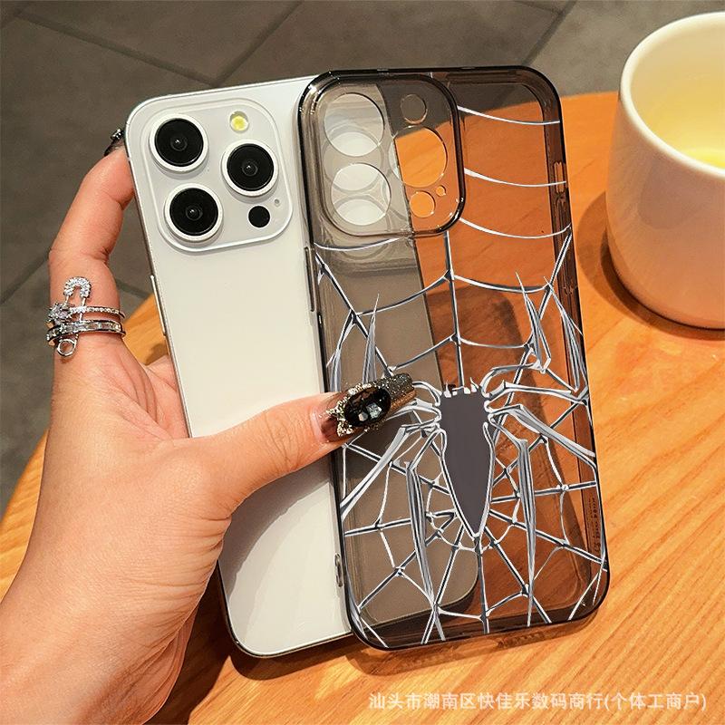 Spider Web for Apple 16/15/14/13 mobile phone case iPhone12/11PROMAX transparent protective case