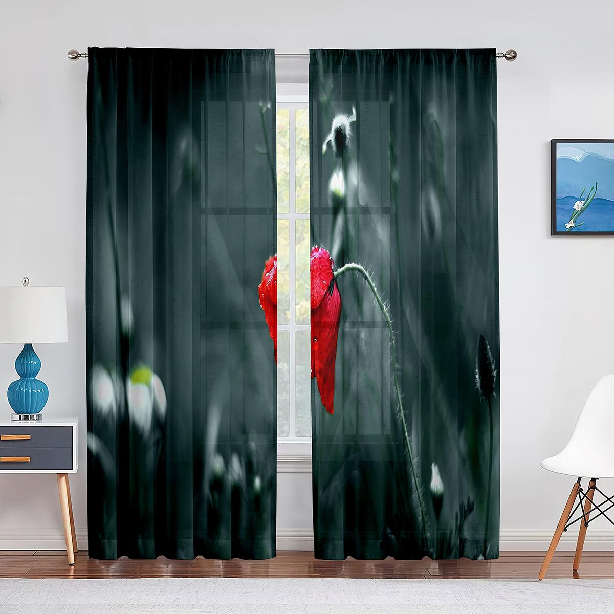 Красно-оранжевая прозрачная вуаль с цветочным рисунком — фото 8