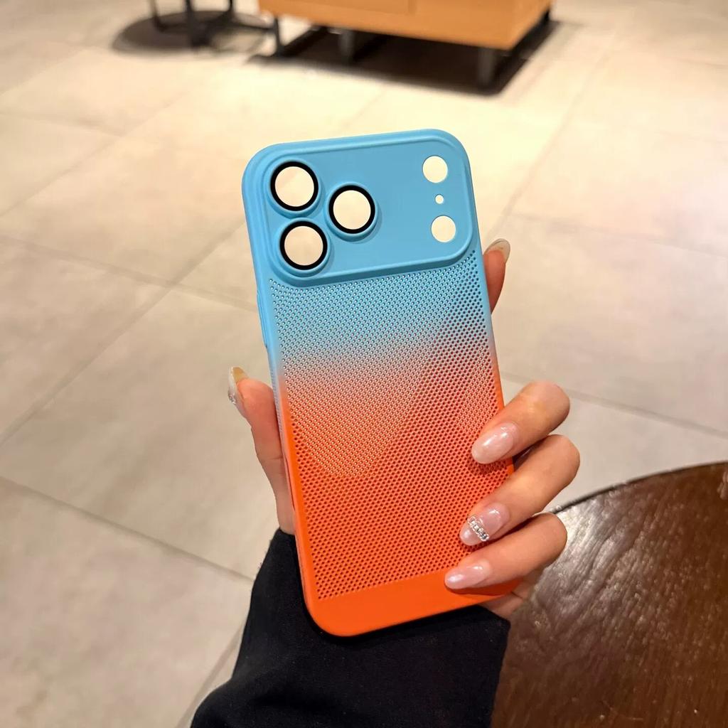 Applicable iPhone 17Pro Mobile Phone Case Fuel Injection Gradual Change Two-color Summer Heat Dissipation Mesh Shell Apple 16 Anti-drop Hard Case