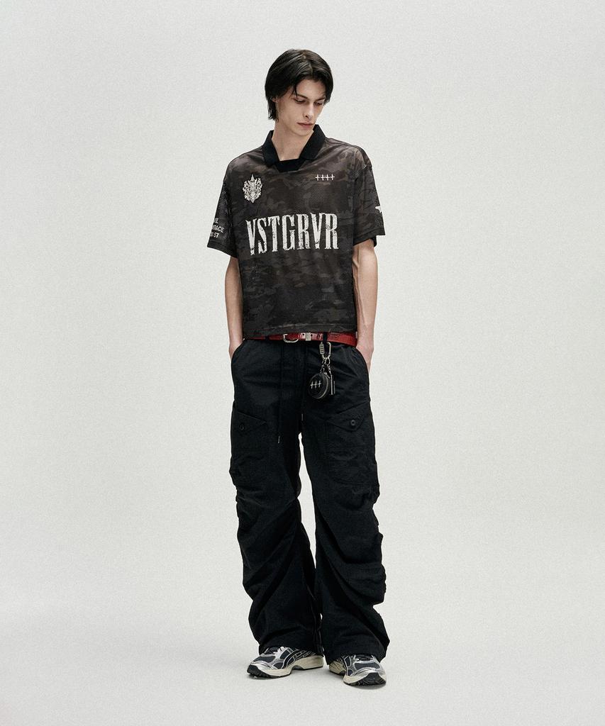NOT4NERD Shirring Panel Curved Nylon Cargo Pants - Black