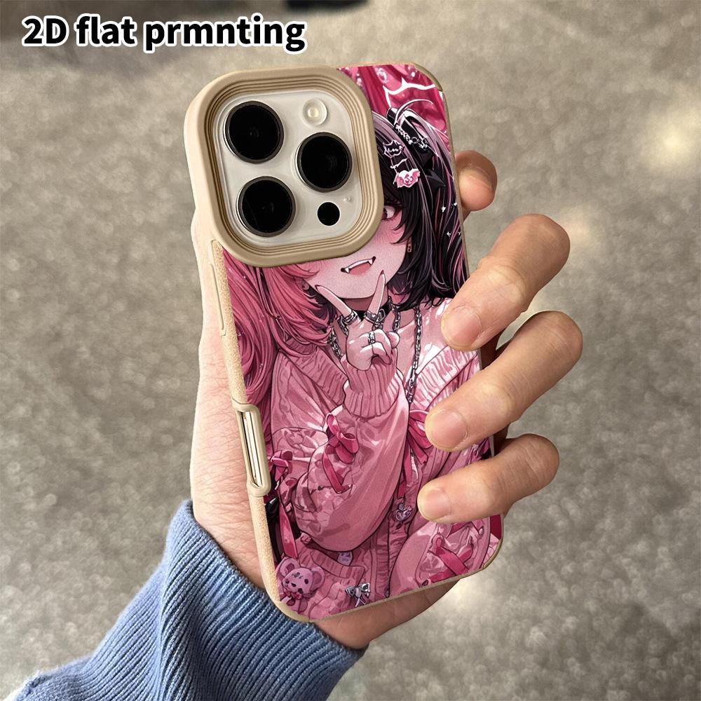 Phone Case: 2D Flat Lambskin Suitable for iPhone 18 17 16 15 14 13 Pro Protective Case, Anime Girl, Christmas and Halloween Gift