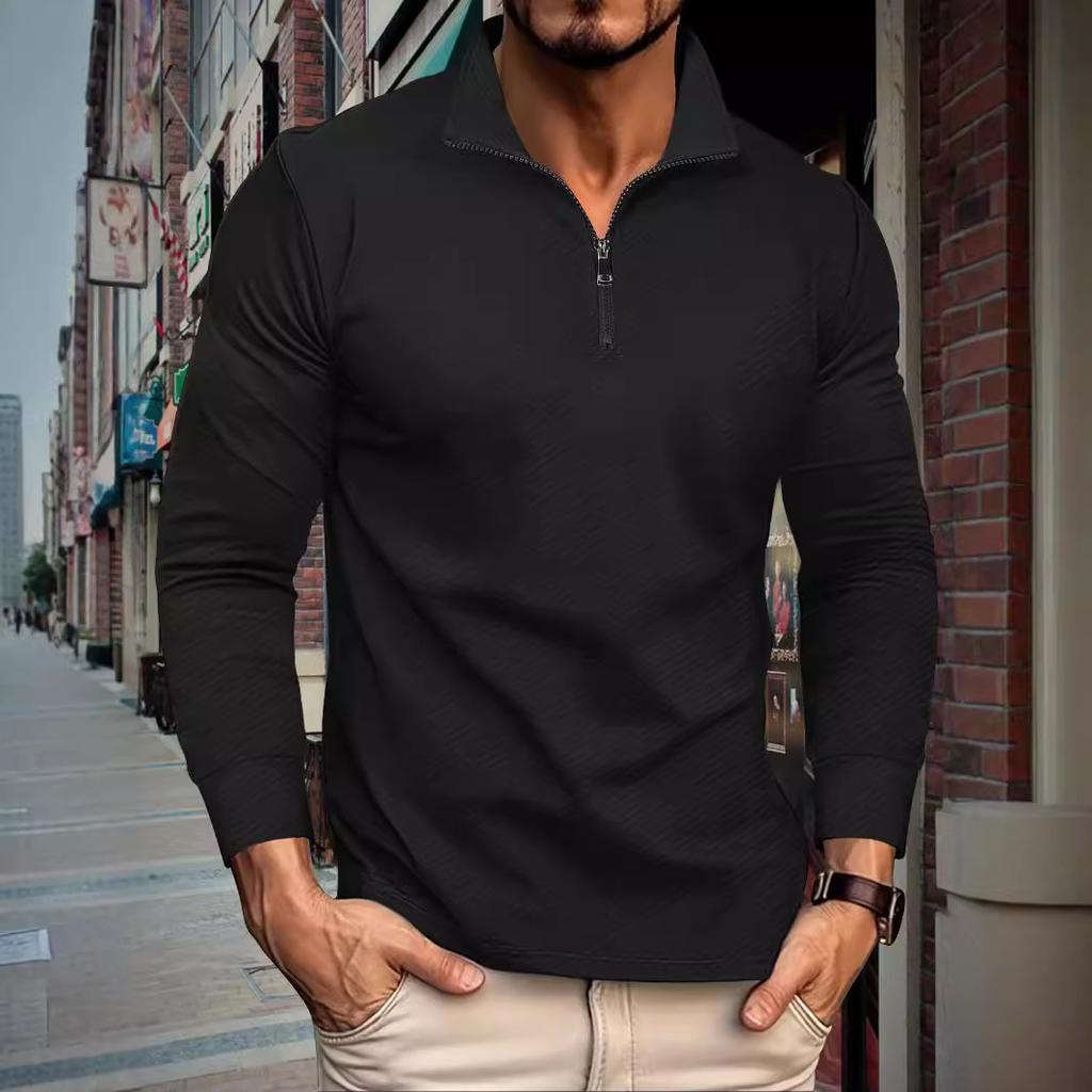 Autumn New Arrival: Twill Jacquard Polo Shirt with Half-Zip, Long-Sleeved Men's Sports Polo Shirt