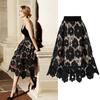 Crochet Hollow Out Flowy Patterned Lace Skirt Casual High Elastic Waist Below Knee Skirt Women's A Line Skirts Elastic Waist Skirts
