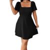 European and American large-size summer new simple temperament square collar waist bow short dress