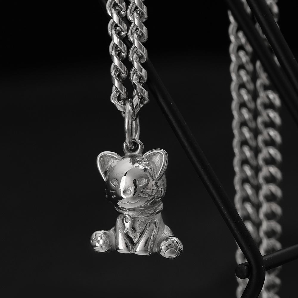 Trendy Titanium Steel Kitten Necklace: European & American Hip-Hop Style, Unisex Pendant Chain for Couples