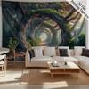 2D Fantasy Wald Wandteppich Mystischer Baum Bogen Kopfsteinpflasterweg Wandbehang