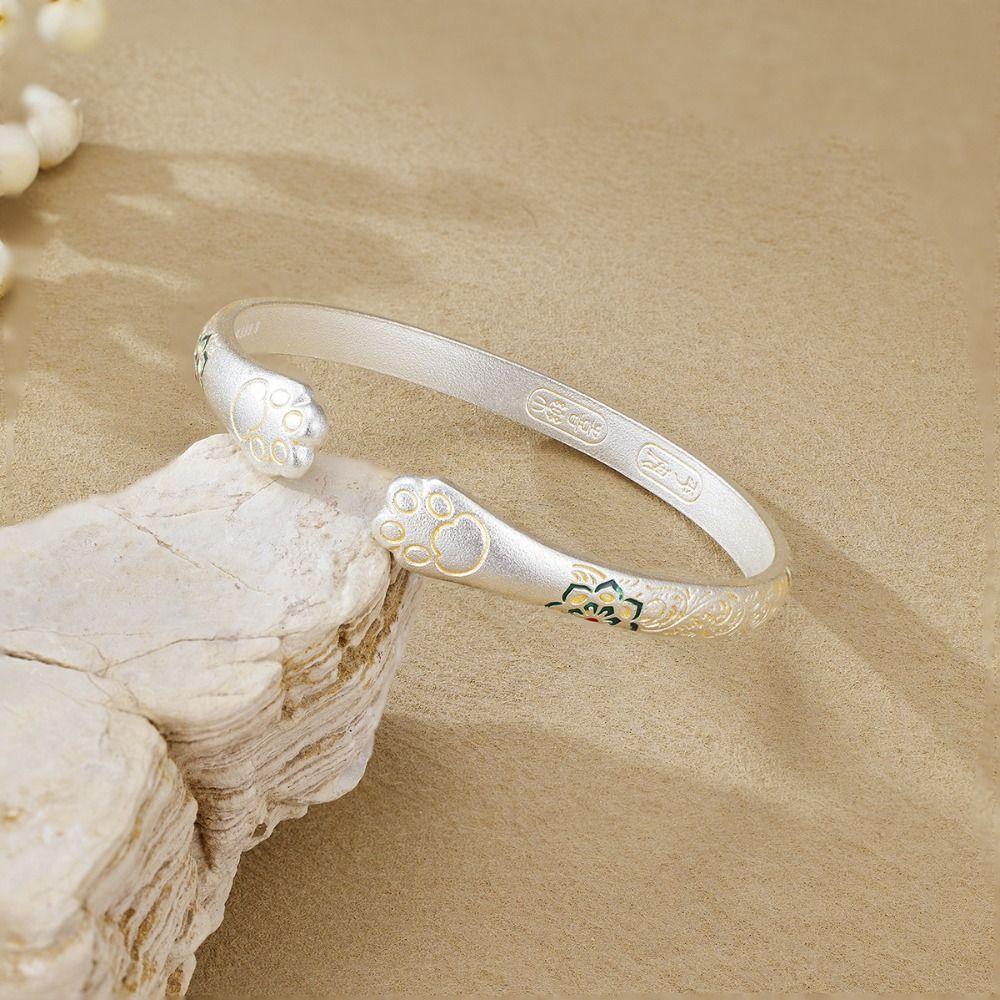 Traditional Enamel Flower Bangle Cat Paw Women's Opening Bracelet  Jewelry Gifts
