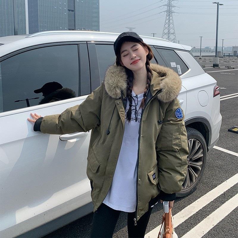 Winter new women's fashion hooded big fur collar down cotton-padded jacket foreign gas tooling Parker cotton-padded jacket