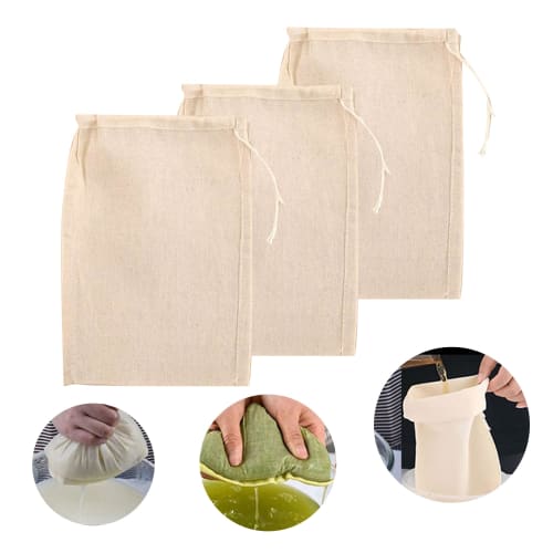 Desirable High-Density Straining Bags, Set of 3, for Tofu Making, Cheese Straining, Squeezing, Steaming, and Draining Yogurt. Reusable, All-Purpose Co