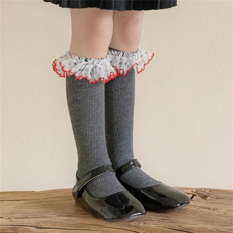Lace Ruffle Socks Calf Socks for Teen Girls 3-13 Year Long Leg Warmer Knee Stockings Fashion Children Socks