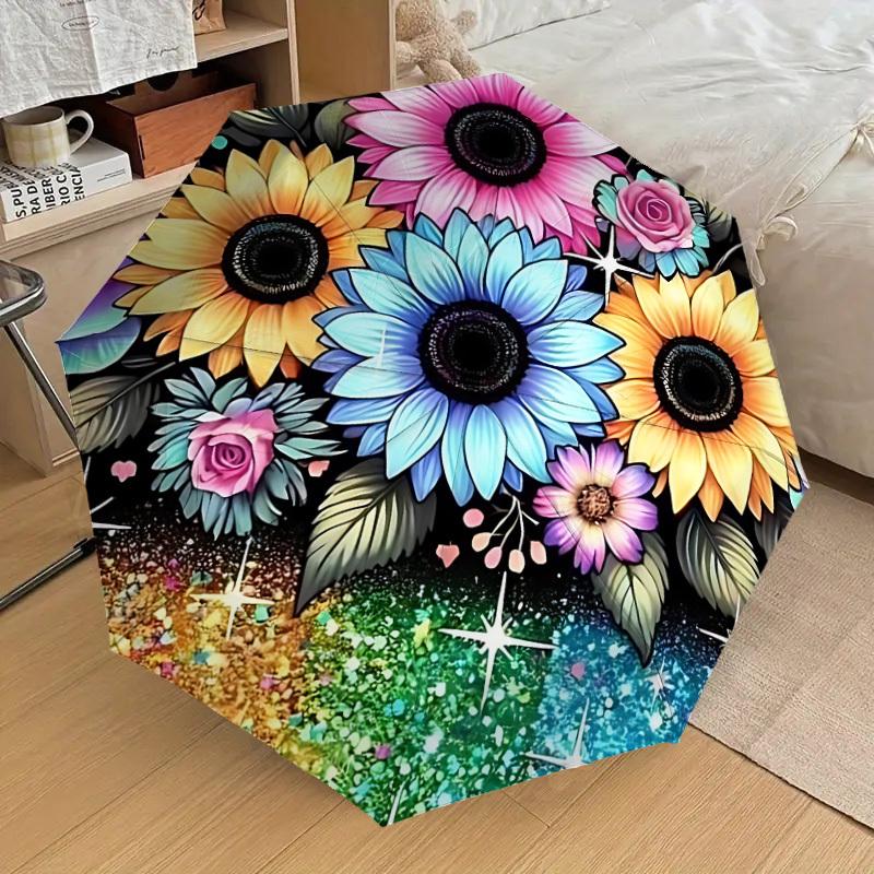 

1pc Colorful Flowers Fashionable Automatic Opening/Closing Folding Umbrella with 8 Iron Bones, Plastic Handle yy251015015