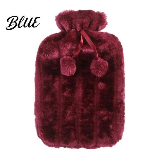 Period Pain Relief Hot Water Bag 2L Bottle with Plush Cover, Pompom Drawstring Explosion Proof Bag, Winter Warm for Hands, Feet, Stomach Reusable