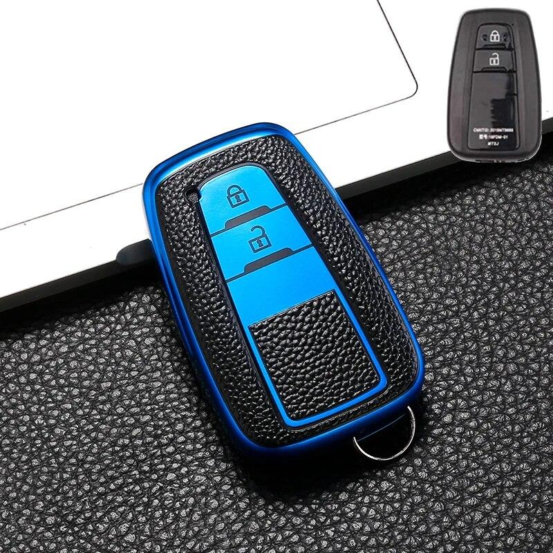 Funda de llave de control remoto para coche estilo cuero Fob para Toyota Prius Camry Corolla CHR C-HR RAV4 Land Cruiser Prado llaveros Accesorios
