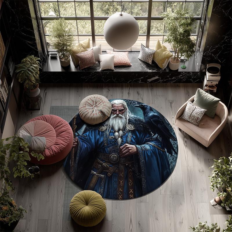 Viking Figures,Round Area Rug,Carpet Rug for Living Room Bedroom Sofa Playroom Decor,Non-slip Floor Mat