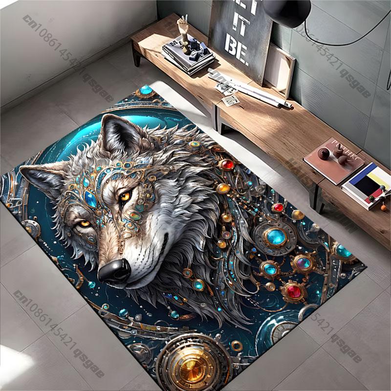 Majestic Wolf Adorned with Symbolism Carpet Yoga Living Room Room Decor Children's Crawling Mat Doormat Area Rug Games Mat