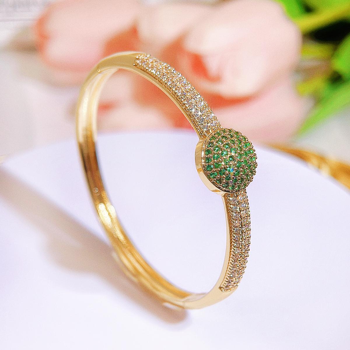 

WWJ Классический золотой круглый браслет с инкрустацией из тонкого циркония, европейская женская мода, аксессуары для банкета, помолвки и вечеринки изумрудный