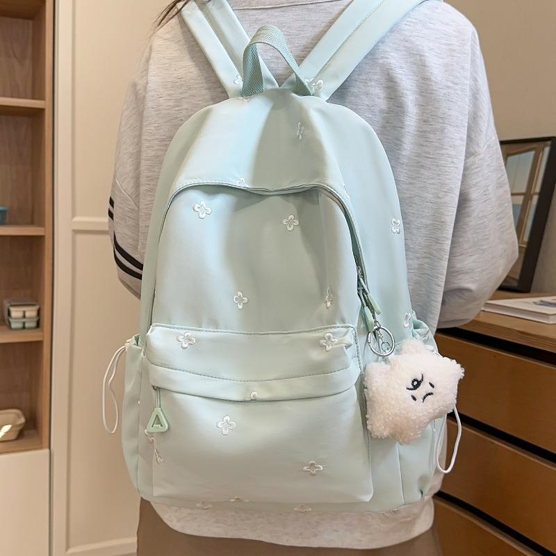 Fashionable Flower Embroidered Backpack Large Capacity Multi Pocket Casual Backpack University Backpack Suitable for Daily and Student Use