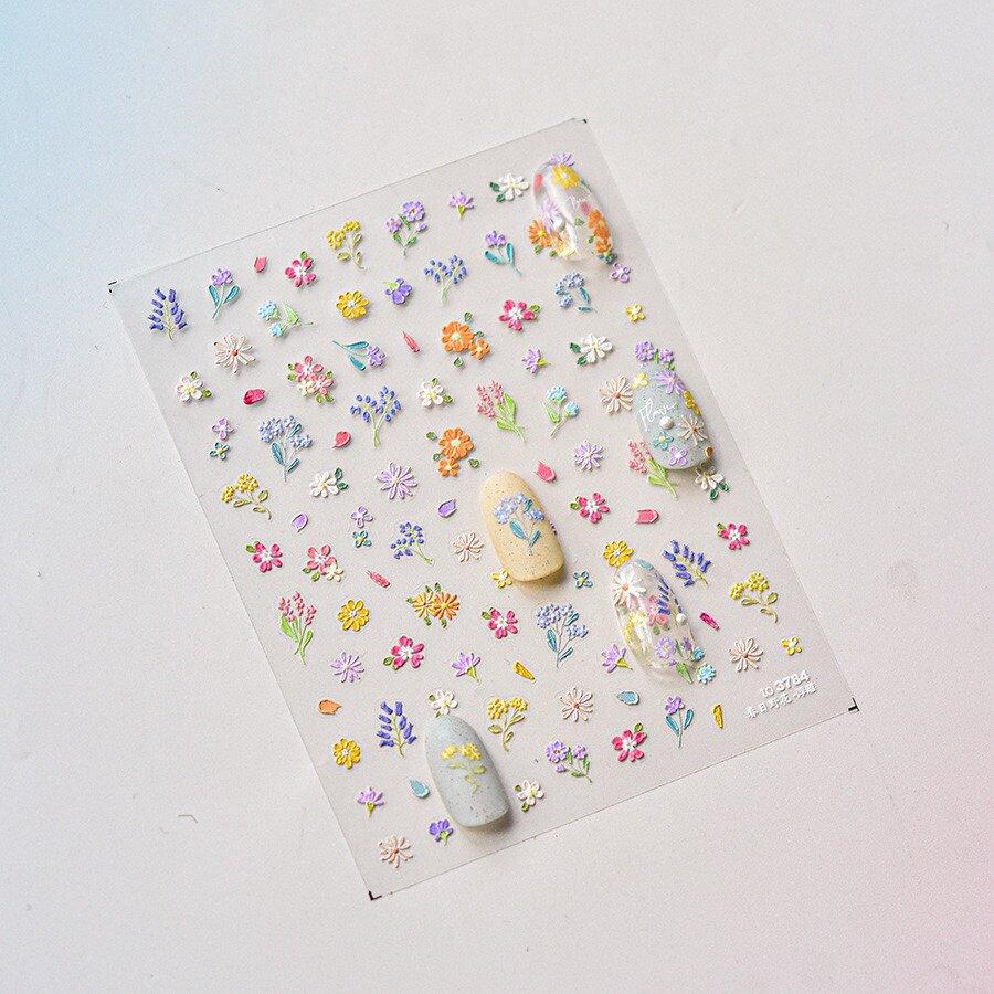 Shell Light Spring Colorful Small Wildflower Nail Art Sticker Spring Romantic Oil Painting Small Flower Small Fresh and Cute Nai