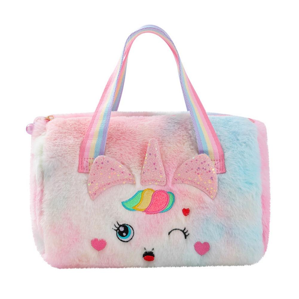 Cute Unicorn Plush Handbag Large Capacity Rainbow Unicorn Plush Tote Bag Girls Cartoon Gift Bag For Birthdays Back-To-School