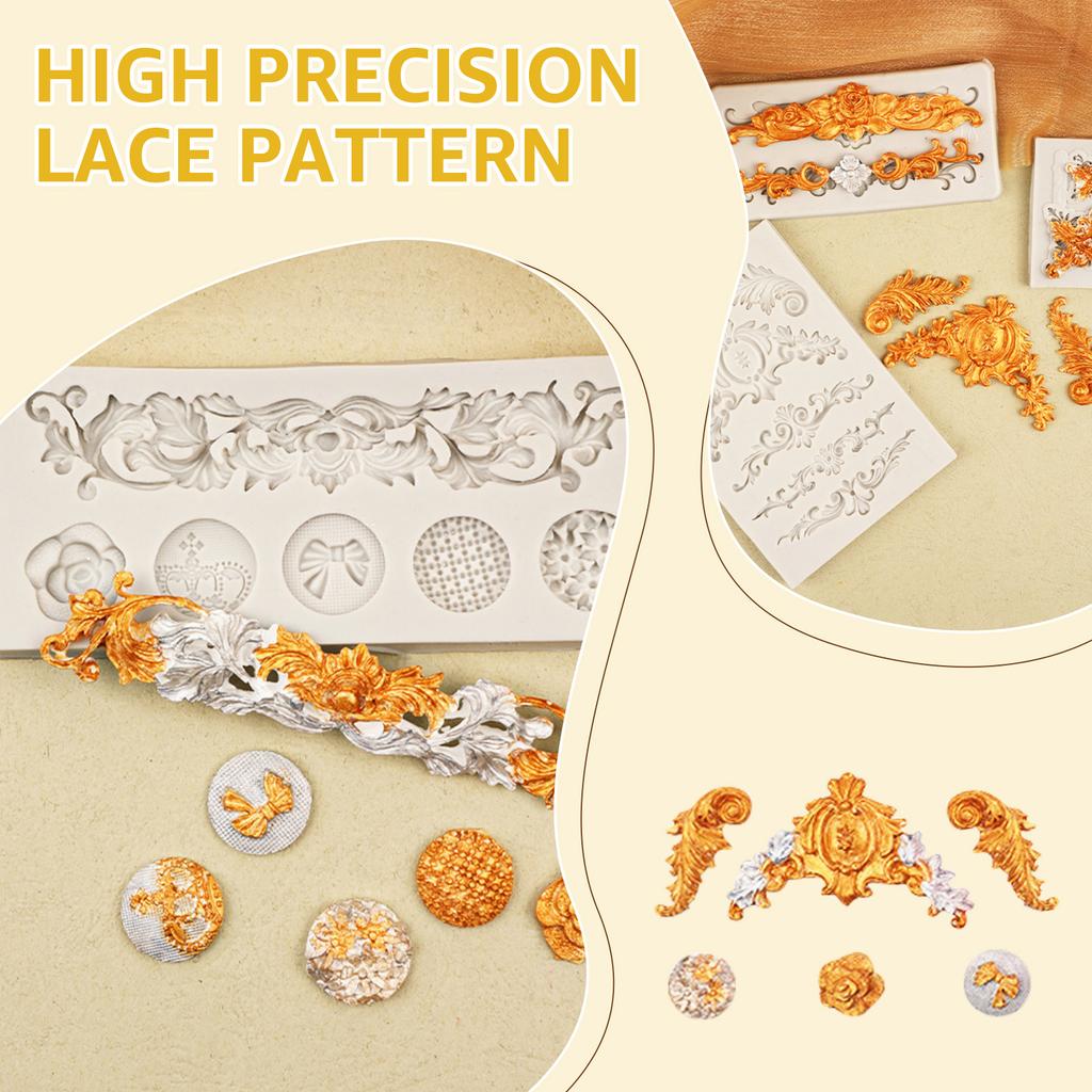 8-teiliges Silikonform-Set im Barockstil, Spitze Fondant Silikonform, Leicht zu entformen, Cupcake-Dekorationsformen für Dessert-Kuchen-Dekoration