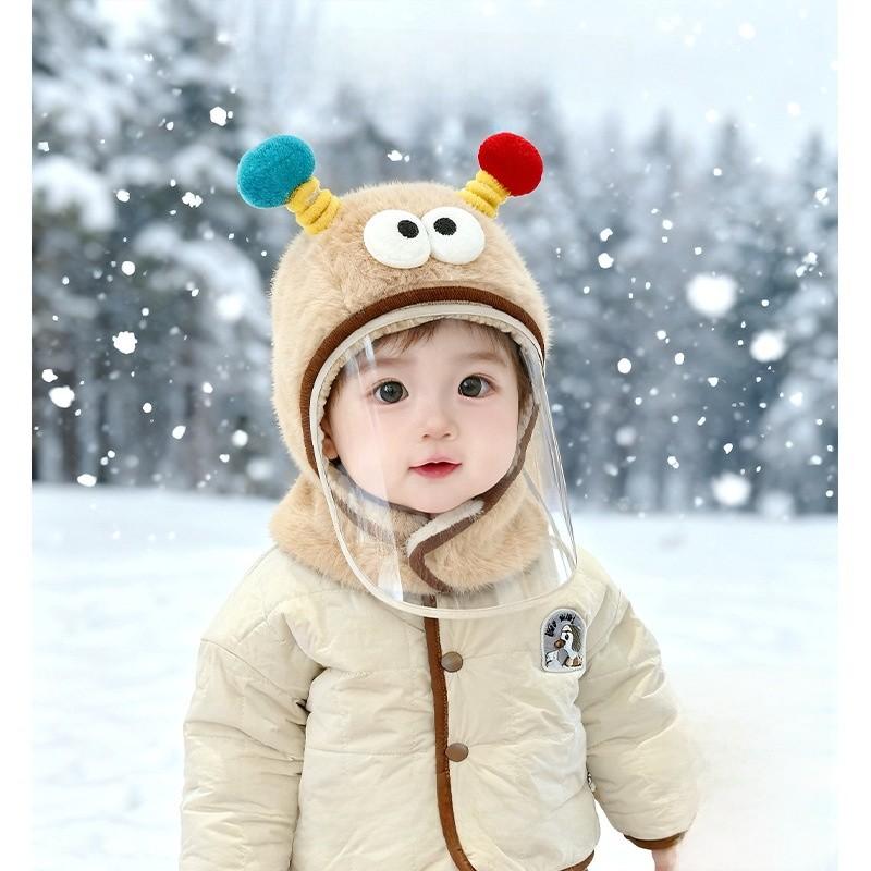 Baby Plush Hat And Neck Warmer Set With Windproof Face Mask For Winter Kids