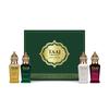 Taaj Attar | Langanhaltendes Unisex-Geschenkset für Mann und Frau 4x12ml | Karamell, Zitrone, Zimt und Moschus | Alkoholfrei | Oud, Blumig, Moschus |