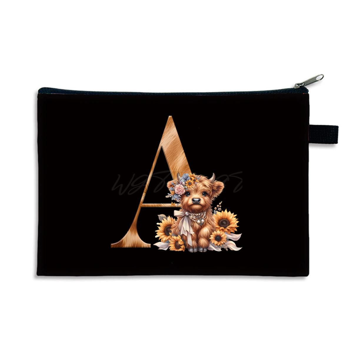 Cartoon 26 Letter Print Size Change Bag Oxford Cloth Zipper Storage Bag Student Portable Pencil Case Large