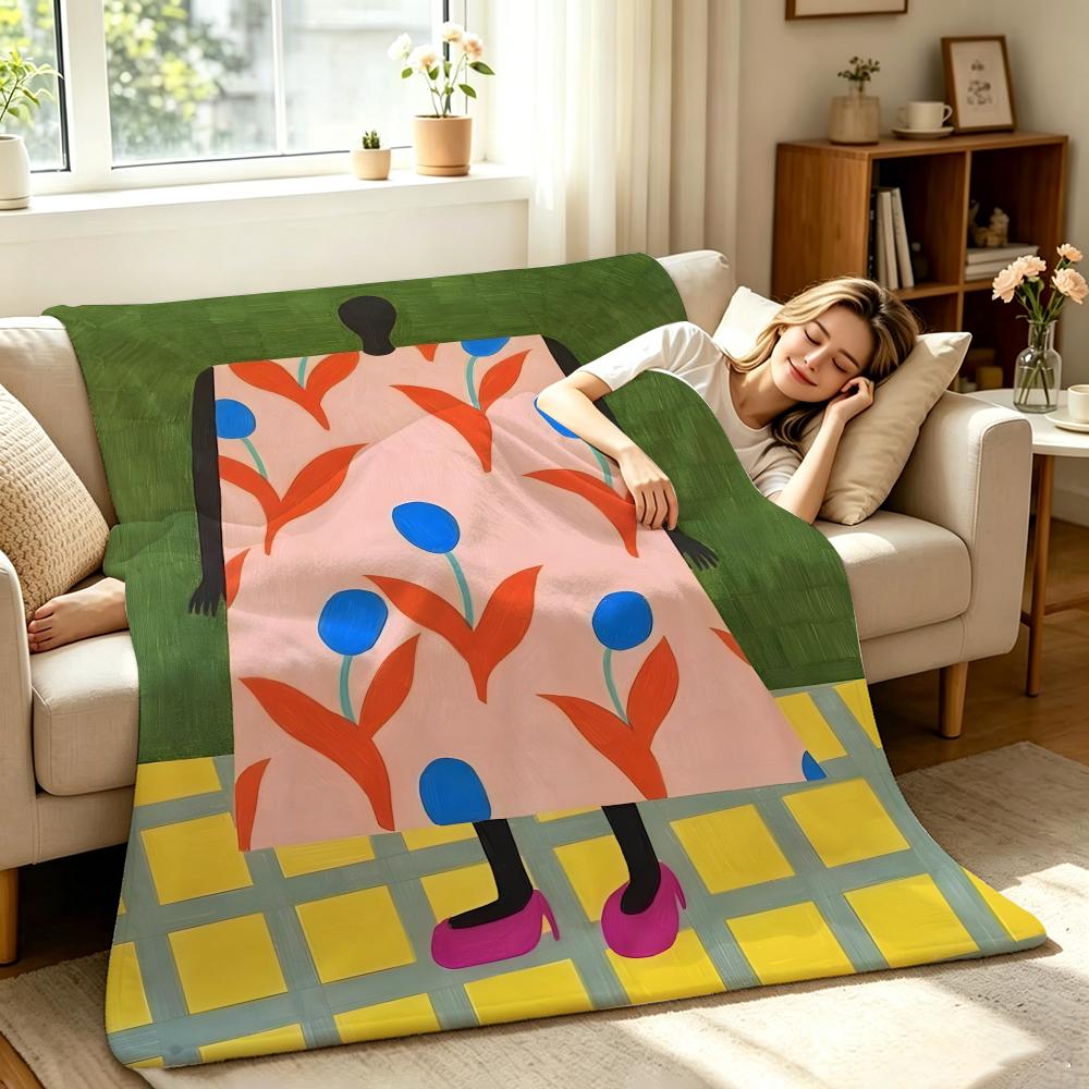 Artist S-Shotaro M-Murakami Throw Soft Warm Flannel Throw Blanket, Multi-use for Sofa Bed Office Nap 75X95CM