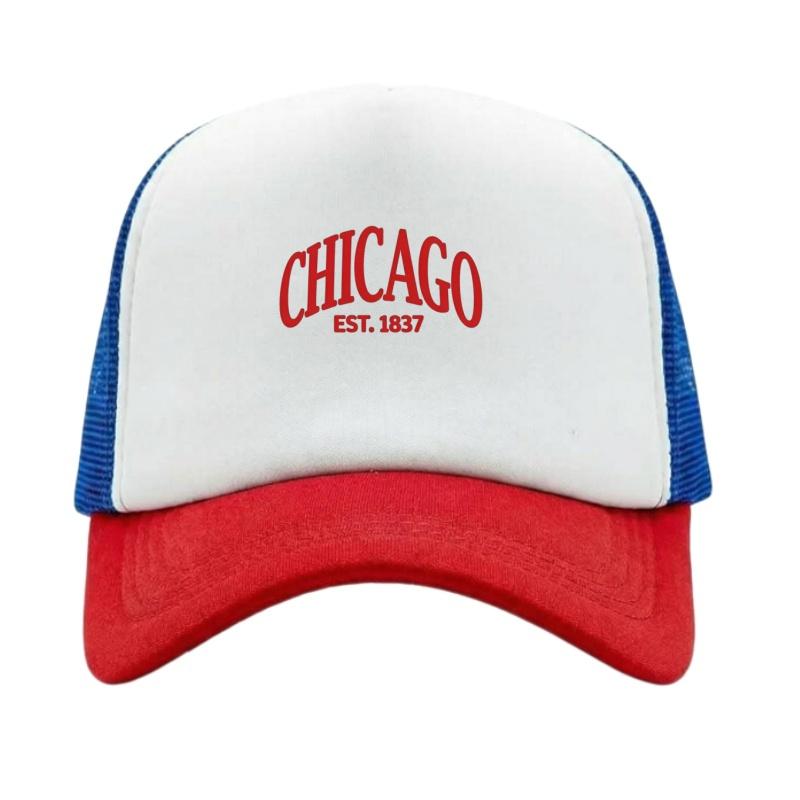 Chicago Printed Adjustable Baseball Cap Classic Snapback Dad Hat Breathable Mesh Hat Golf Fishing Outdoor Sun Cap