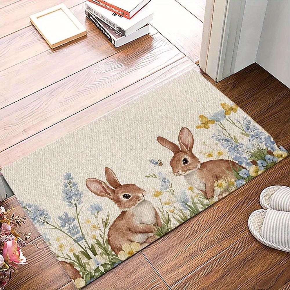 

Easter Bunny Flower Welcome Entrance Doormat Decor Kitchen Corridor Balcony Rugs Bathroom Anti-slip Doormat Easter Decorations 40cm x 60cm