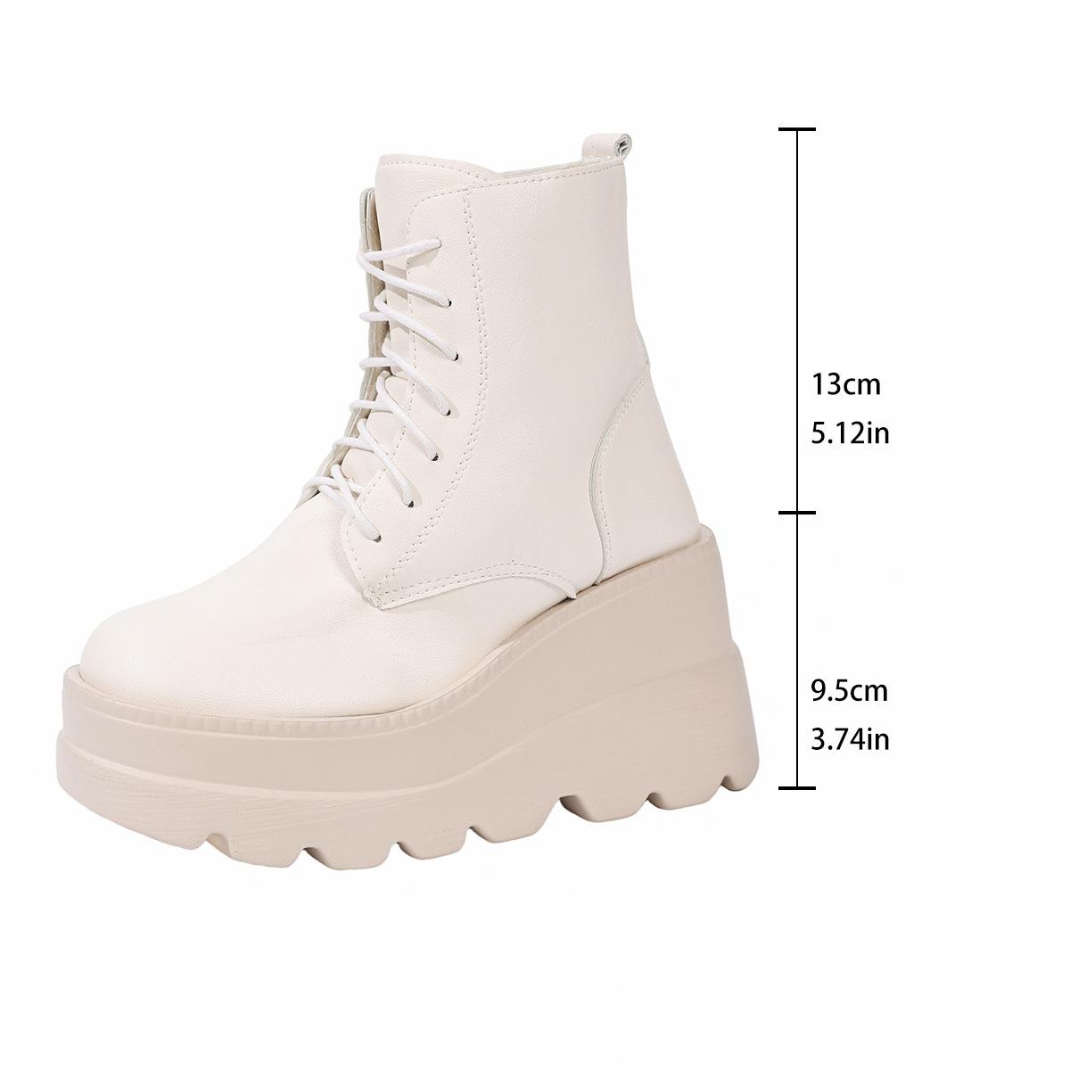 

Lace Up Wedge Ankle Boots Women s Platform Black Botines Size 36-43 Chunky Heel Shoes Street Style White Botas Mujer Fashion 43 бежевий
