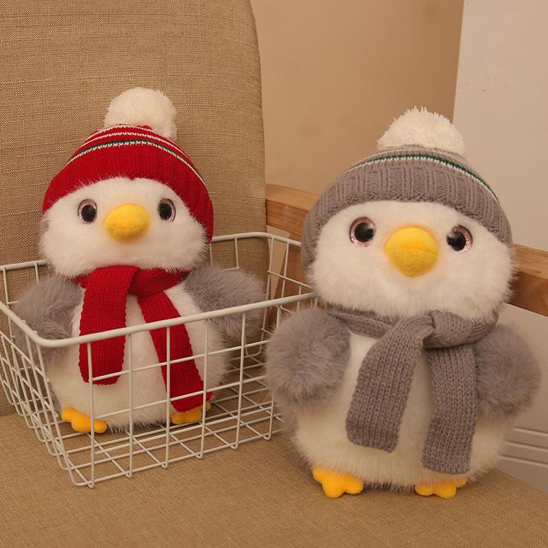 

New winter hat penguin plush toy penguin doll send friends to accompany cute scarf penguin doll 8 inch