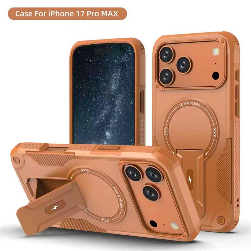 

Popular Cool Rugged For Magsafe Charging Case For iPhone 17 Air 16E 15 14 13 12 11 Pro Max Plus Wrist Strap Hidden Stand Anti-Drop Cover iPhone 16 помаранчевий