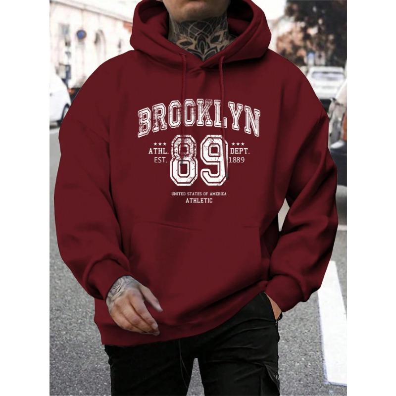 

Толстовки с капюшоном Brooklyn 89 Letter Print Мужская мода Удобная толстовка с капюшоном Осенняя мягкая флисовая мужская толстовка с капюшоном Карманный карман Теплые топы Толстовки и свитшоты Мужские XL вино красного