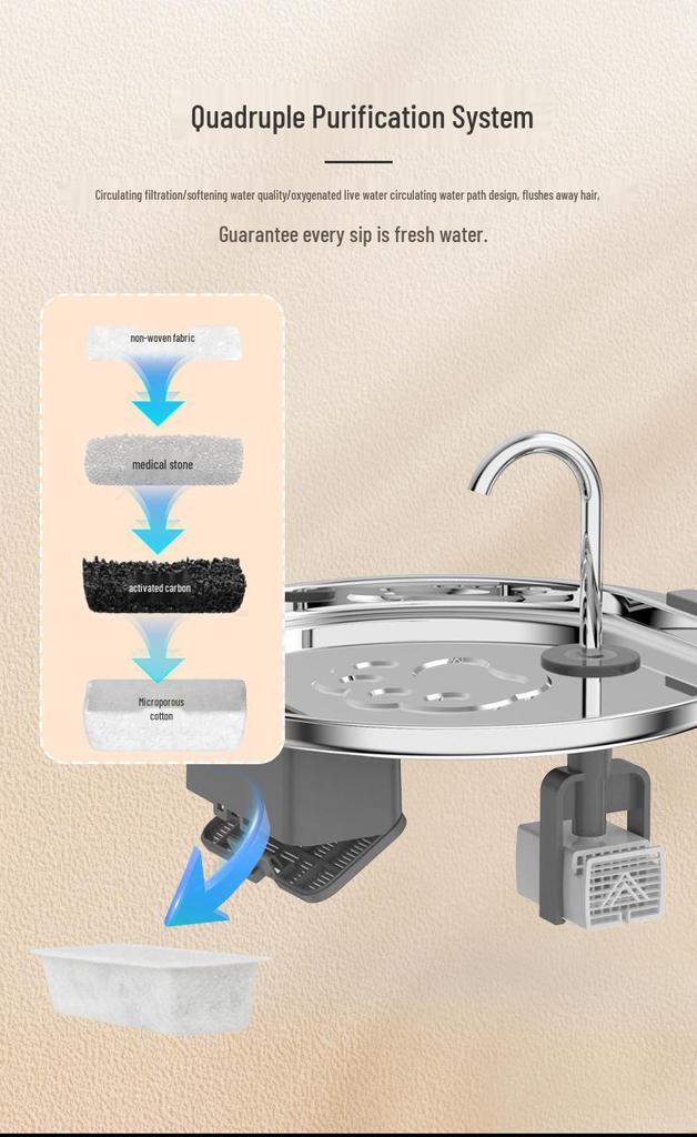Stainless Steel Pet Water Dispenser with Automatic Circulation, 4L Capacity - Cat & Dog Drinking Fountain