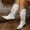 2025 European American Fashion Autumn Winter New Women's Mid Heel Leather Boots Pointed Toe Embroidered Western Boots
