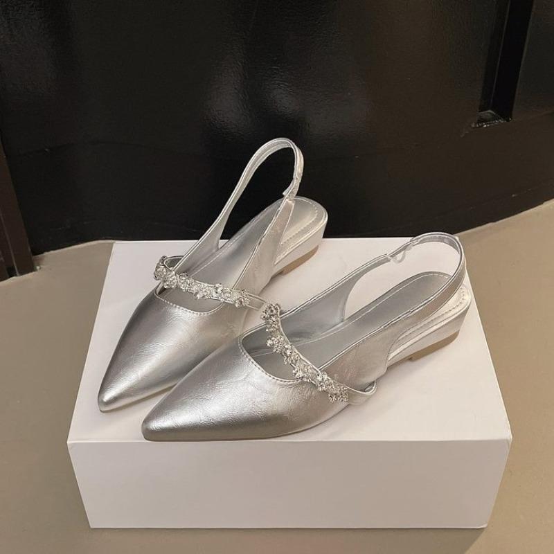 Fashion New Temperament Pointed Toe with Rhinestone High Heels Women's Shallow Mouth Rear Empty Sandals Single Shoes