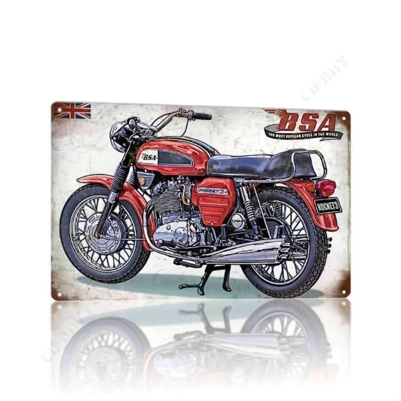 Motorcycle Metal Wall Sign, Garage Bar Decor 20x30cm