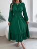 Women's Round Neck Ruffle Smocked Waist Maxi Dress Puff Long Sleeve A Line Tiered Casual Party Dress