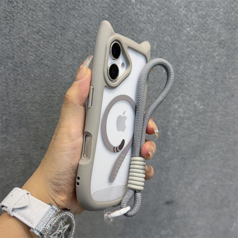 iPhone 17 Pro Magnetic Cat Ear Transparent Anti-Drop Case with Lanyard iPhone 11