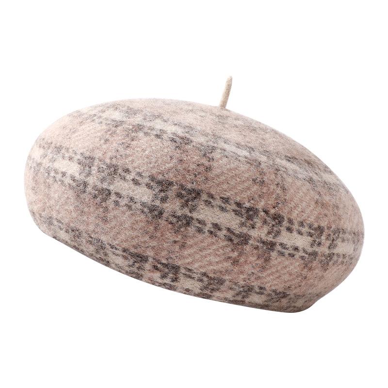Autumn and winter new pure wool women's beret plaid woolen painter's hat shows the face of the small pumpkin hat tide