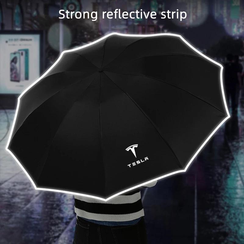 bntfg6 Automatic Umbrella with LED Reflective Strip Rain Wind Umbrella For Tesla Model 3 X S Model Y Accessories