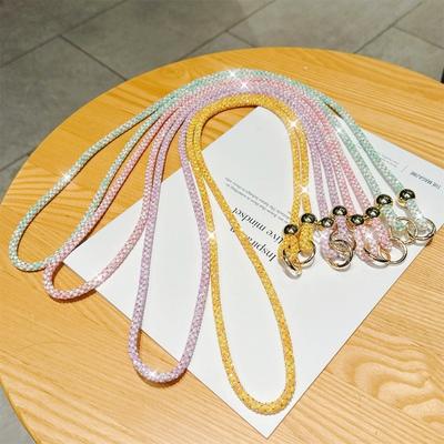 Candy Full Diamond Round Bead Phone Lanyard Crossbody Strap Rope Crystal Bling Hanging Cord Chain Anti-lost Universal