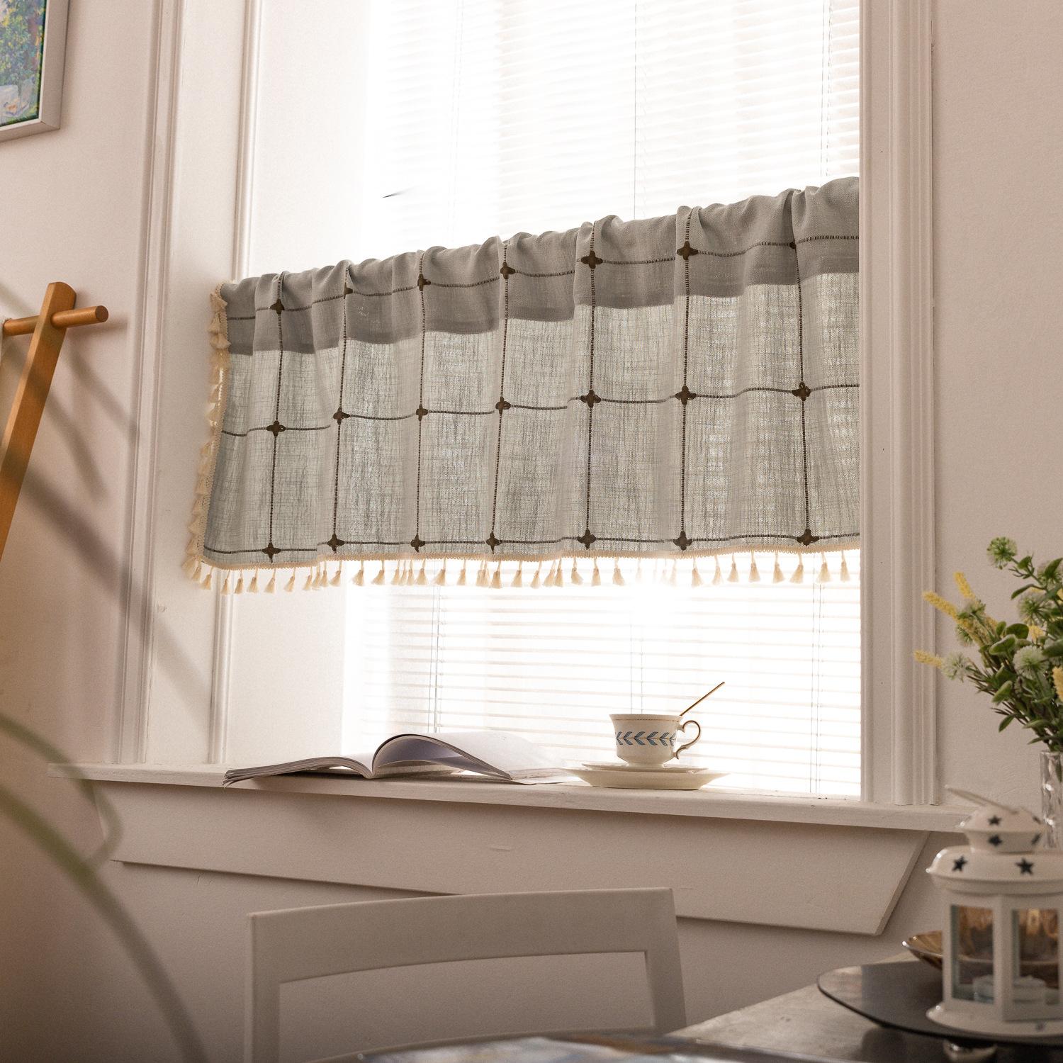 

Мантийная штора без пробивания, декоративная кофейная штора, перегородка, короткая штора, однотонная клетчатая штора, готовое изделие Width 132 * Height 45cm