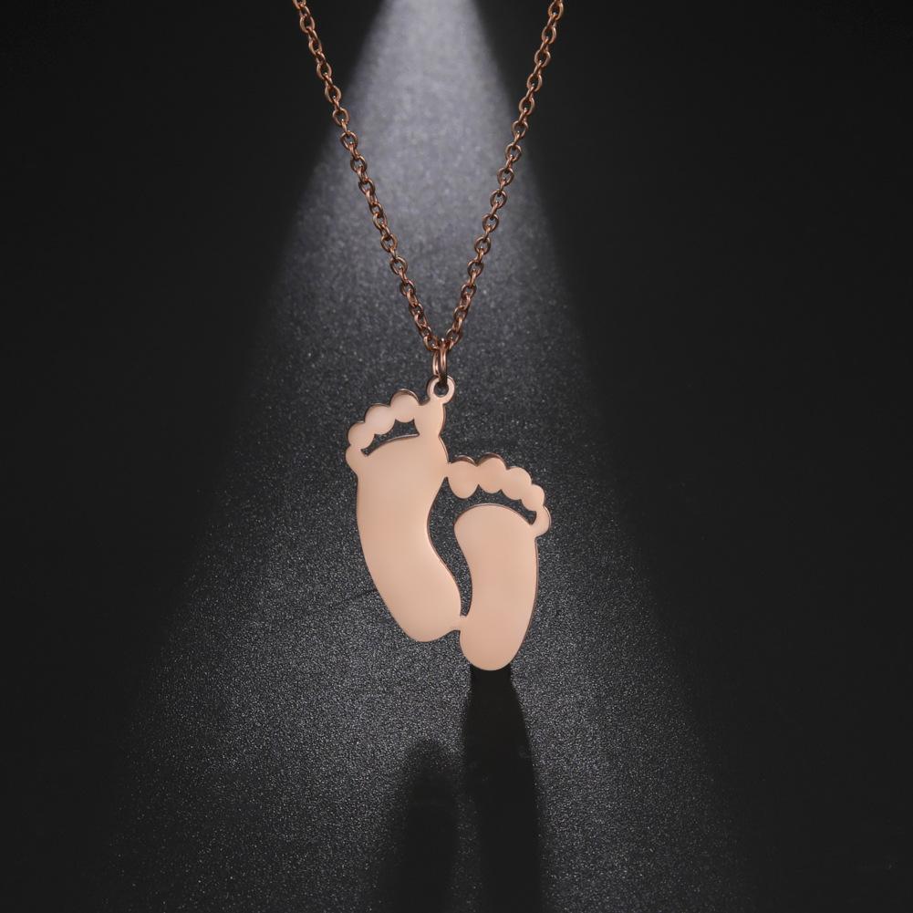 Baby Footprint Necklace Chain Gift for Women Man Father Mother Stainless Steel Jewelry