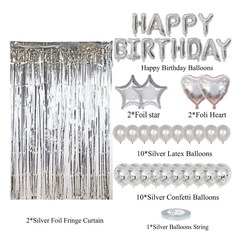 27 stuks/set Verjaardagsdecoratiesets Letter Gefeliciteerd Ballon Regen Zijde Gordijn Babyborrel Verjaardagsfeest Decoratie Ballonnen