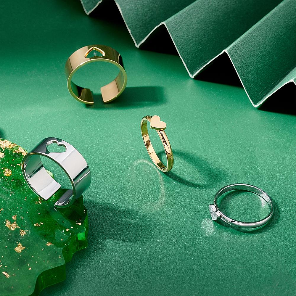 4Pcs 4 Style Heart Matching Couple Rings 304 Stainless Steel Open Cuff Rings for Valentine's Day Golden & Stainless Steel Color US Size 6 3/4(17.1mm)