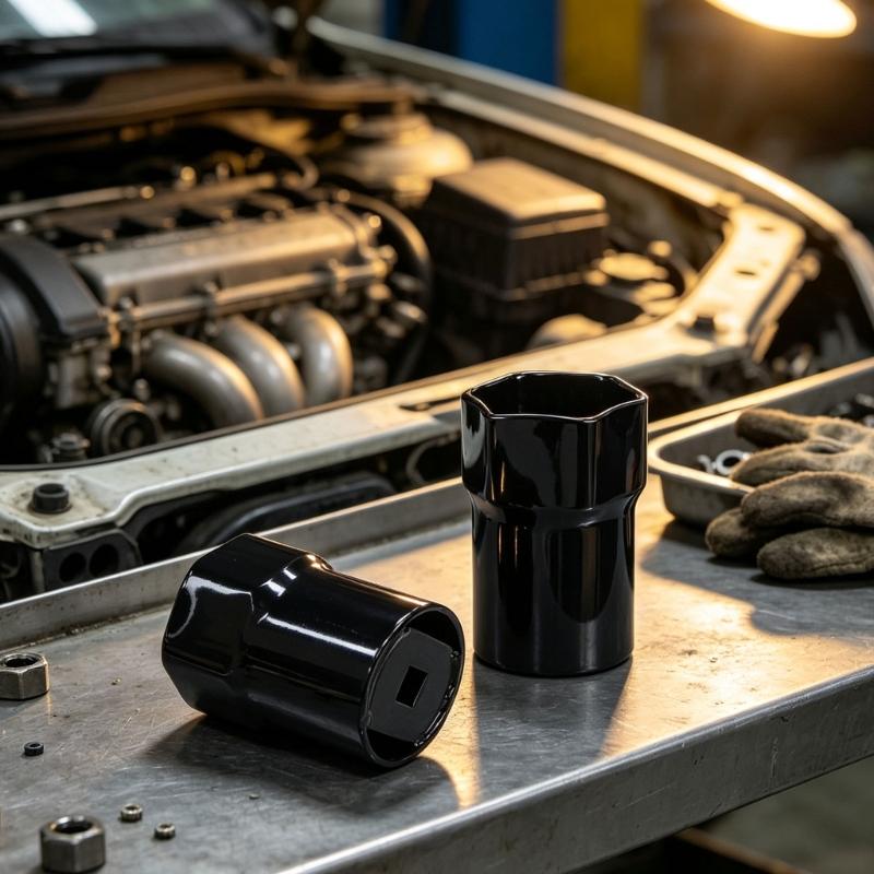 Automotive Wheel Shaft Locknut Socket with Recessed Square Drive Port for Installation and Removal Service Tasks
