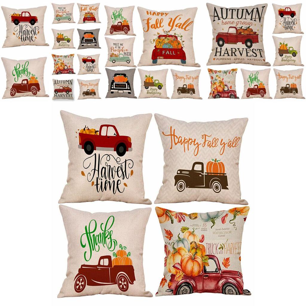 Chic Cotton Linen Pillow Case With Stunning Pumpkin Design For Autumn Ambiance